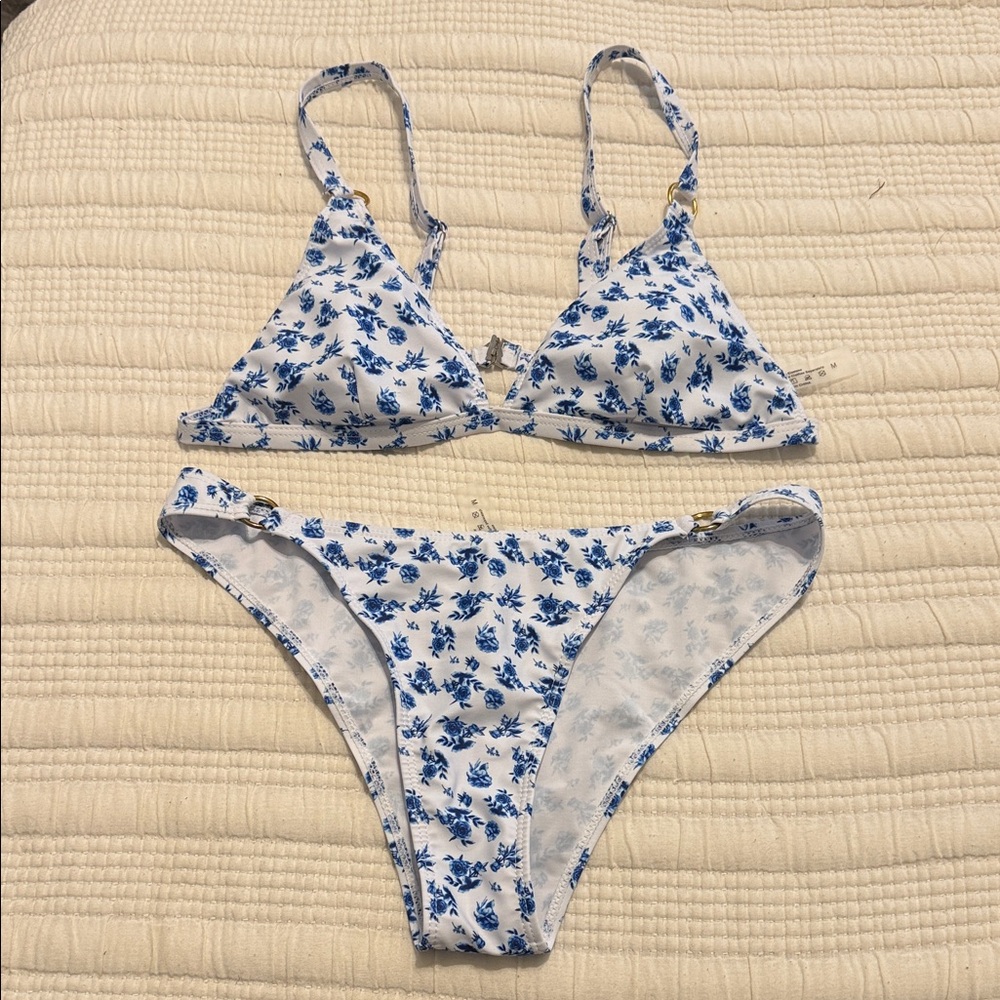 SHEIN Blue and White Floral Bikini
